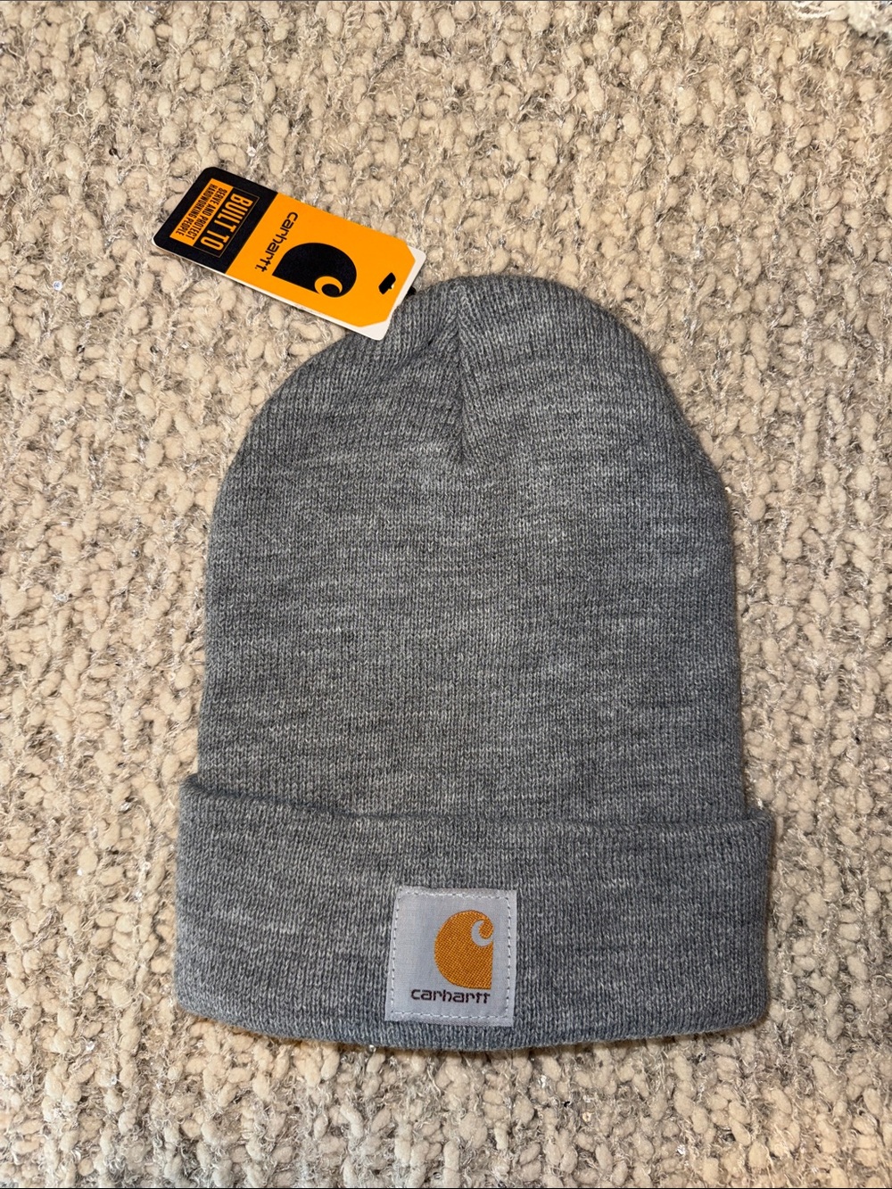 Carhartt Heather Gray Knit Cuffed Beanie with Logo Patch
